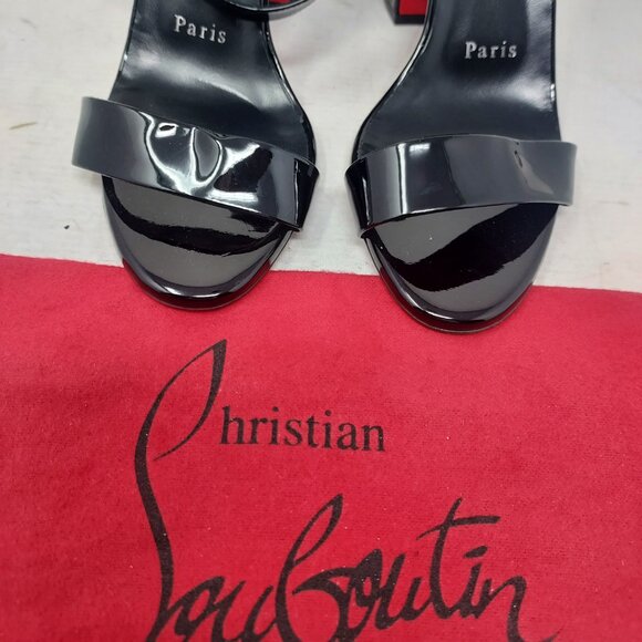 CHRISTIAN LOUBOUTIN Miss Sabina Black Ankle Strap Block Heel Sandal - Picture 8 of 11